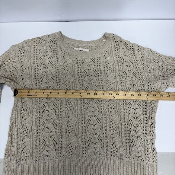 Lucky Brand Women Cotton Open-Stitch Pointelle Pullover Sweater Oat Size Medium - Picture 9 of 14